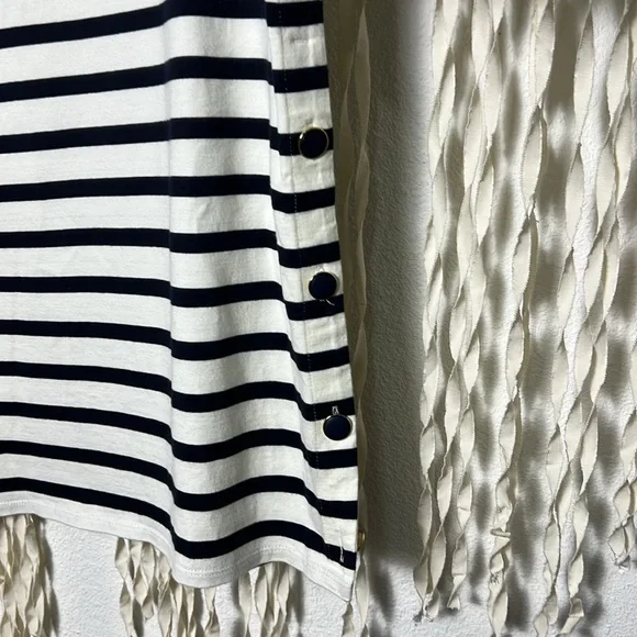 Sezane Navy and Cream Striped Long-Sleeve Button-Side Top - Picture 5 of 16